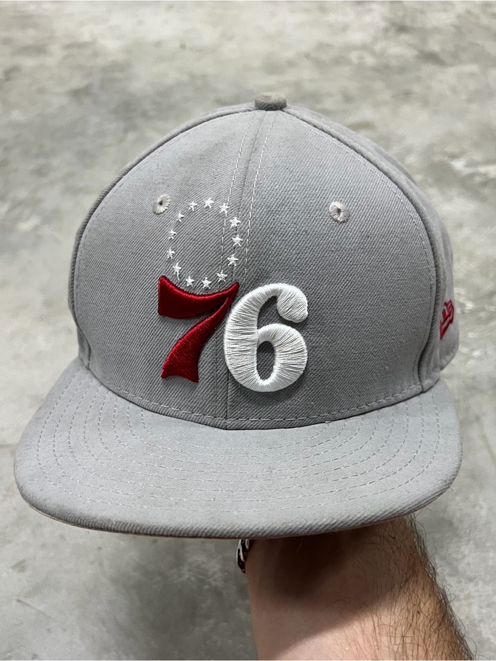 Men’sPhiladelphia 76ers New Era Gray & Red 59 Fifty NBA Fitted Hat Size 7 3/8